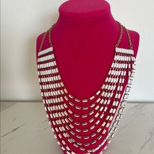 NWOT Chic Layered Multi-Layer Necklace with White and Gold Accents
